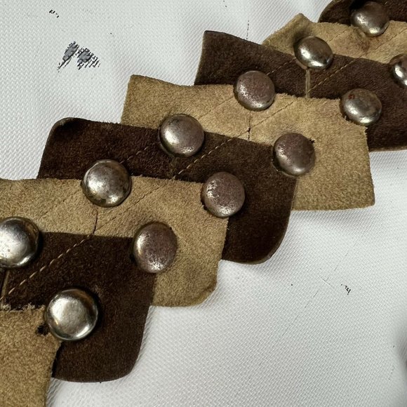 Vintage Tan Shoulder Bag Leather Boho Gypsy Festival Fringe Studded Handbag - Picture 5 of 12